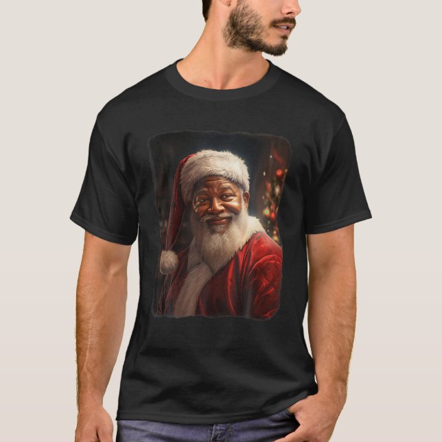 T-shirt Black Santa Claus Portrait Cadeaux Black H (Devant)