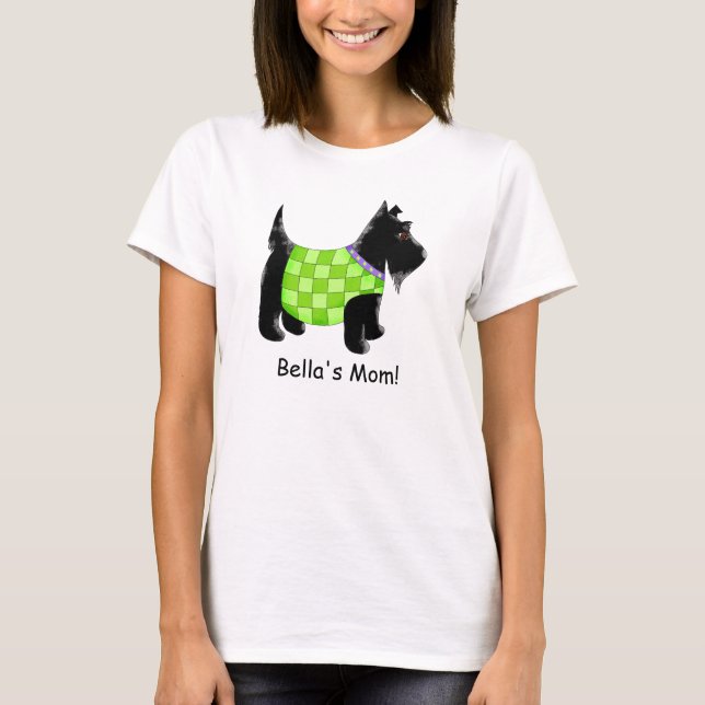 T-shirt Black Scottie Chien Vert Nom Personnalisé (Devant)