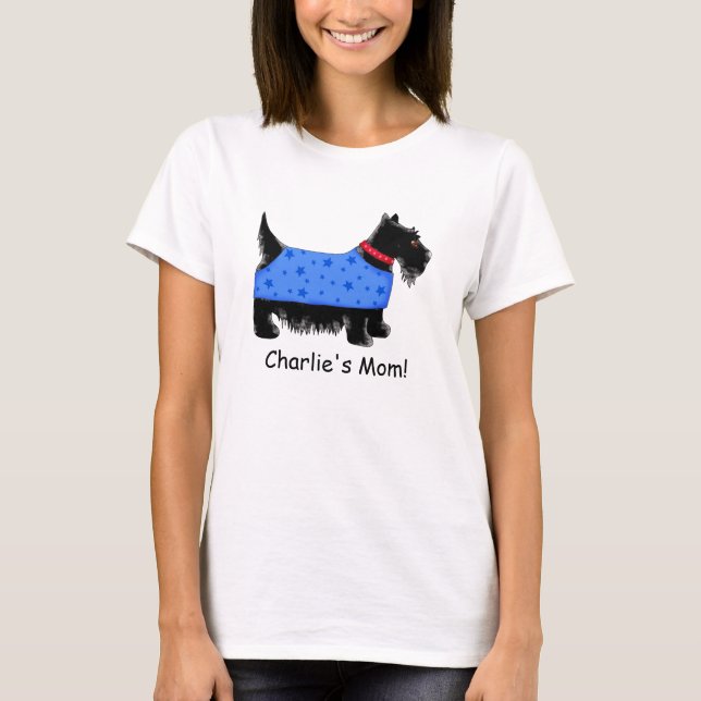T-shirt Black Scottie Terrier Chien bleu Nom personnalisé (Devant)