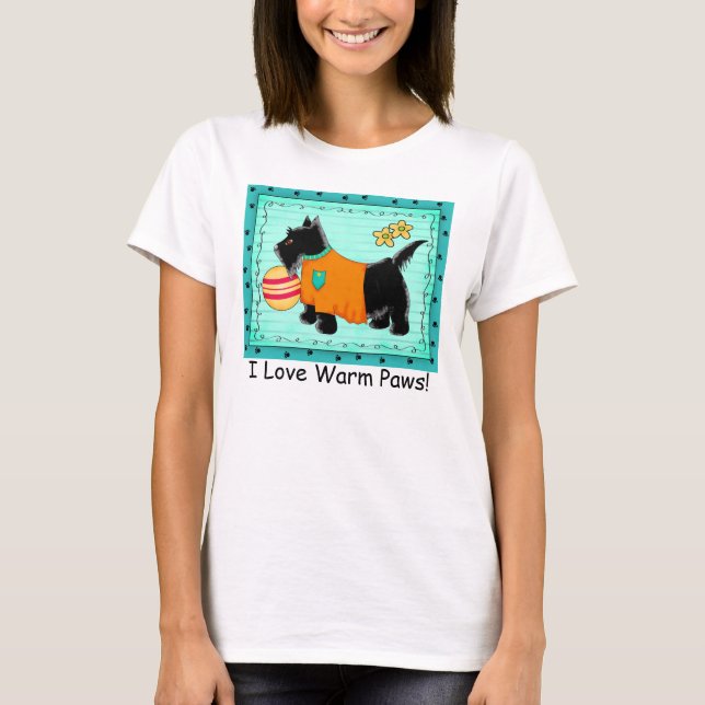 T-shirt Black Scottie Terrier Chien Turquoise Love Paws (Devant)