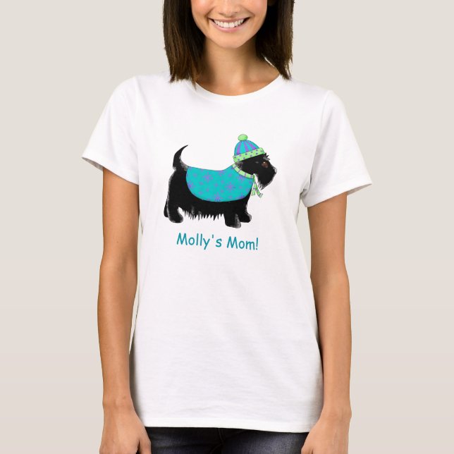 T-shirt Black Scottie Terrier Chien Turquoise Nom Personna (Devant)