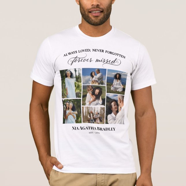 T-shirt Black Script Forever Missing Mémorial Photo Collag (Devant)