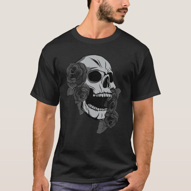 T-shirt Black Skull Roses Dark Magic Viking Aesthetic Goth (Devant)