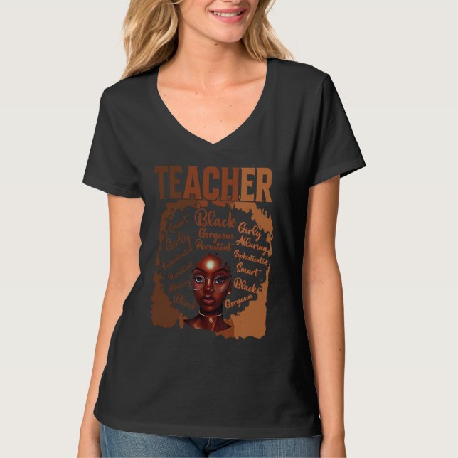 T-shirt Black Smart Teacher Afro Love Melanin Women Black  (Devant)