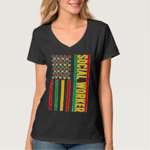 T-shirt Black Social Worker US Drapeau African American So