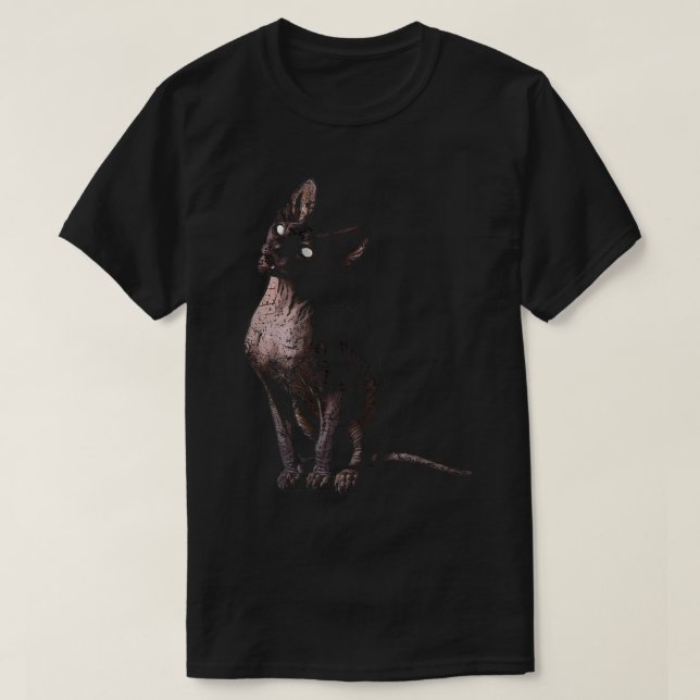 T-shirt Black Sphynx Cat Goth and Death Metal  (Design devant)