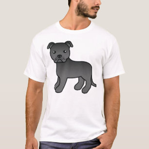 T-shirt Black Staffordshire Bull Terrier Dessin Chien