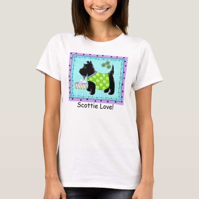 T-shirt Black Terrier Chien Turquoise Purple Scottie Love (Devant)