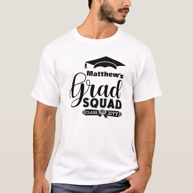 T-shirt Black Text Custom Men's White Graduation Squad (Devant)