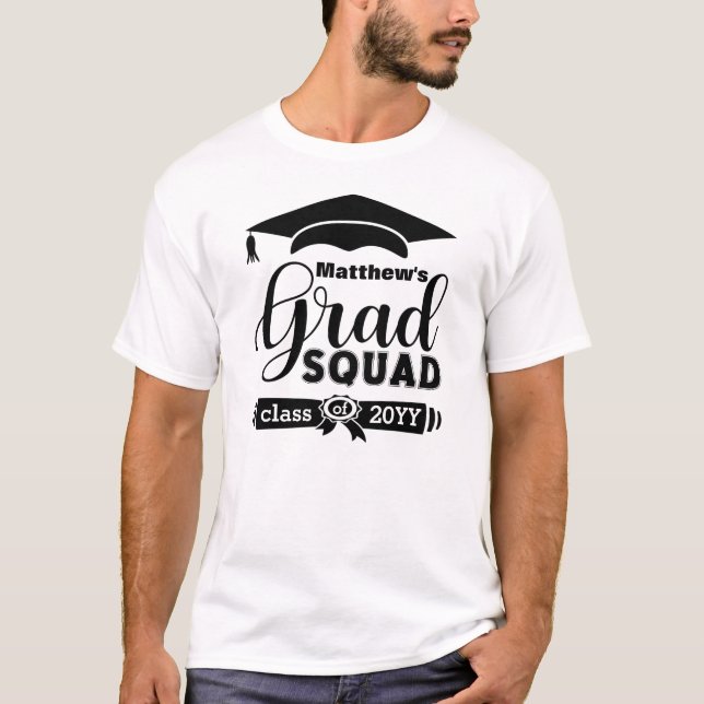 T-shirt Black Text Customisé Mens White Grad (Devant)