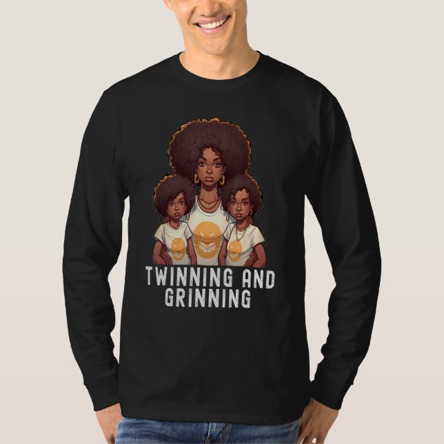T-shirt Black Twin Dad Fathers Day Twinning and grinning (Devant)