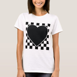 T-SHIRT BLACK WHITE À DAMIERS COEUR AMOUREUX SENTIMENTS M
