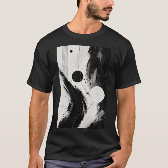 T-Shirt Black & White Abstract Flow (Devant)
