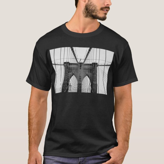 T-shirt Black White Brooklyn Bridge New York (Devant)