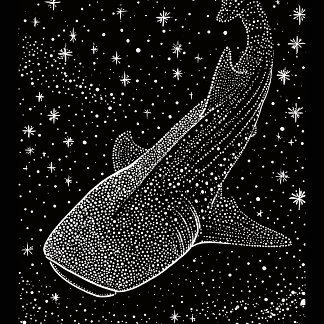 T-shirt Black White Celestial Whale Shark Stars Dots Art