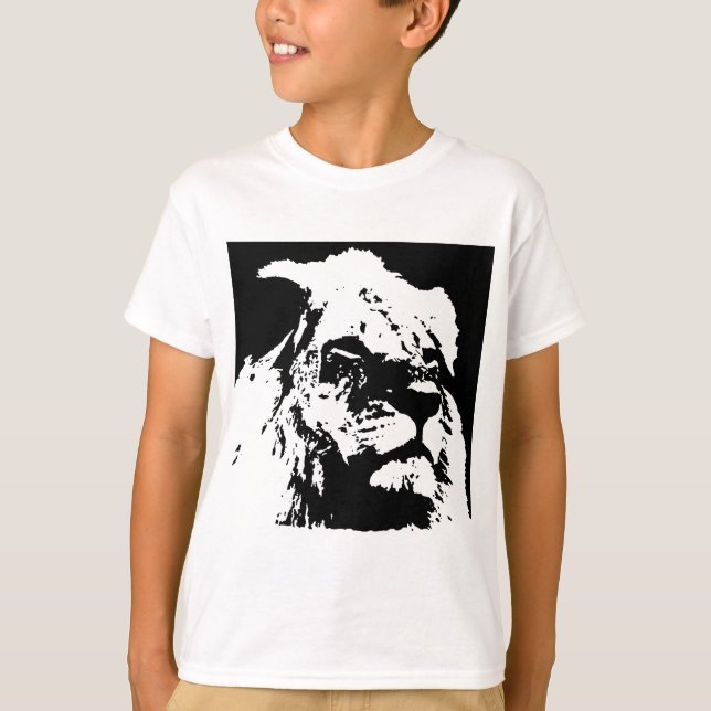T-shirt Black & white lion pop art (Devant)