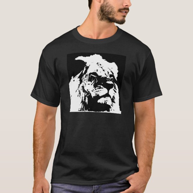 T-shirt Black & white lion pop art (Devant)