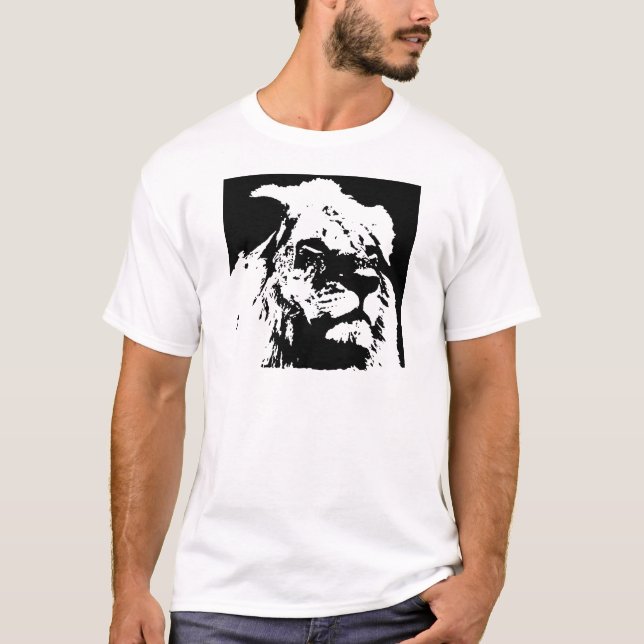 T-shirt Black & white lion pop art (Devant)