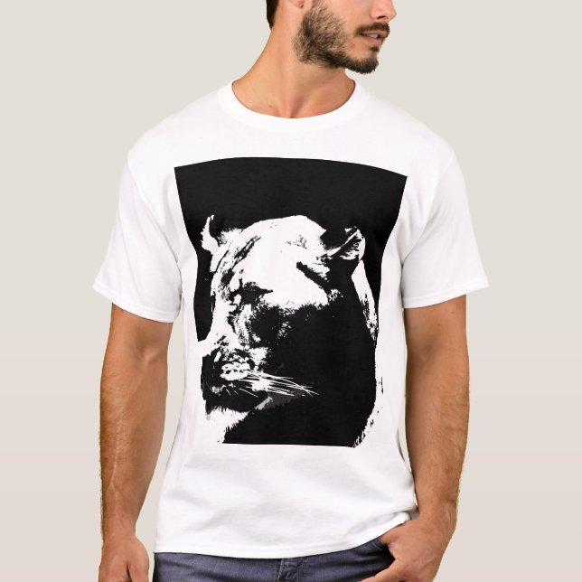 T-shirt Black & white lion pop art (Devant)