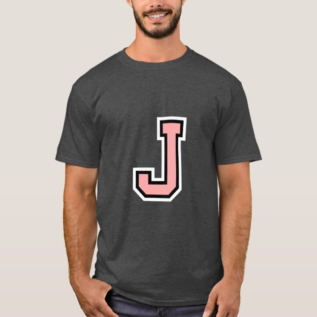 T-shirt Black White Pink Lettre J Monogram Initial College (Devant)