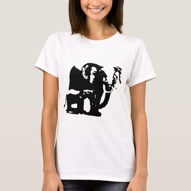 T-shirt Black White Pop Art Baby & Maman Elephants (Devant)