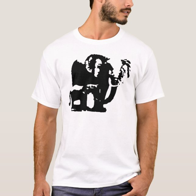 T-shirt Black White Pop Art Baby & Maman Elephants (Devant)