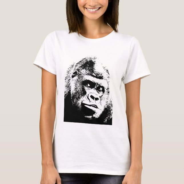 T-shirt Black White Pop Art Gorilla (Devant)