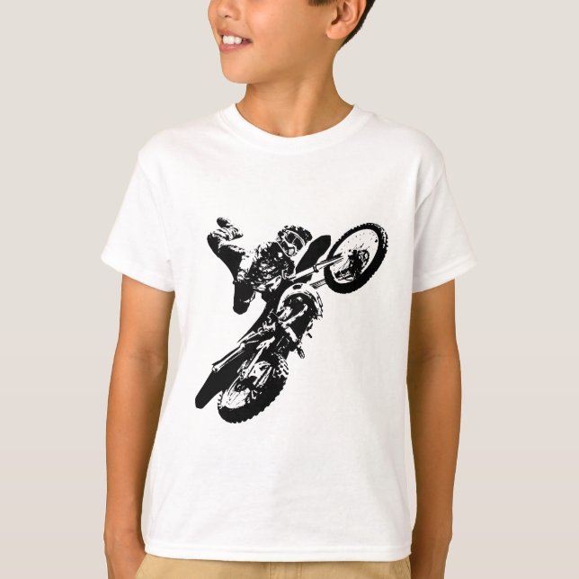 T-shirt Black White Pop Art Motocross Motorcyle Sport (Devant)