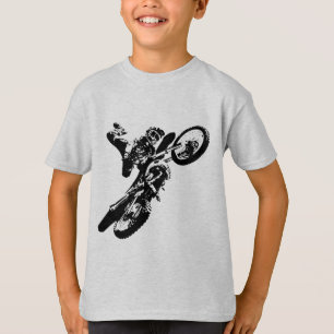 T-shirt Black White Pop Art Motocross Motorcyle Sport
