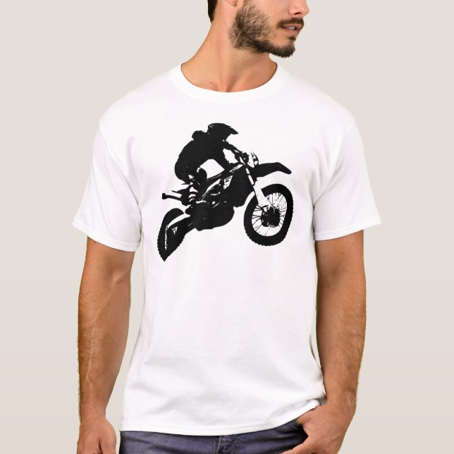 T-shirt Black White Pop Art Motocross Motorcyle Sport (Devant)