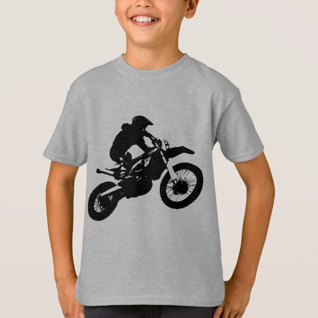 T-shirt Black White Pop Art Motocross Motorcyle Sport (Devant)