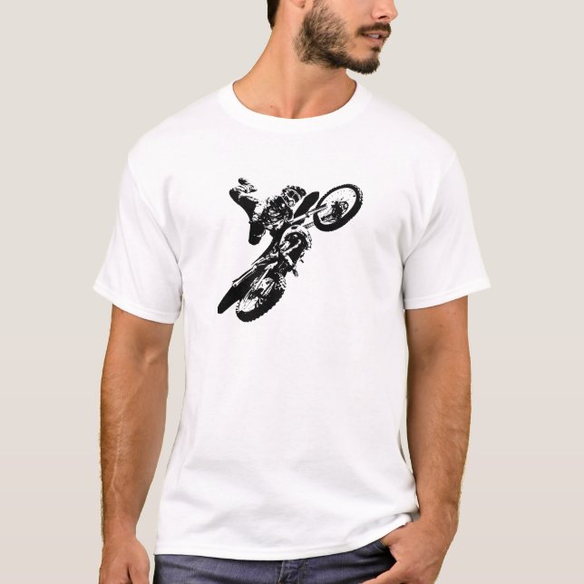 T-shirt Black White Pop Art Motocross Motorcyle Sport (Devant)