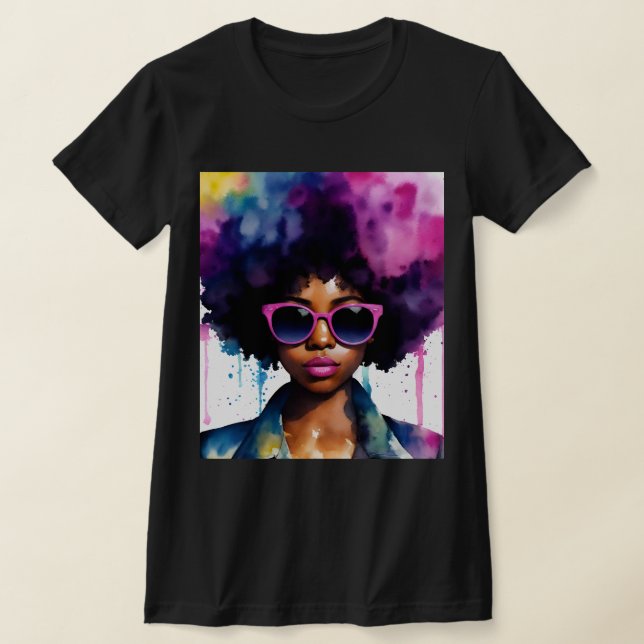 T-shirt Black Woman Afra Cheveux et lunettes de soleil Rai (Poser)