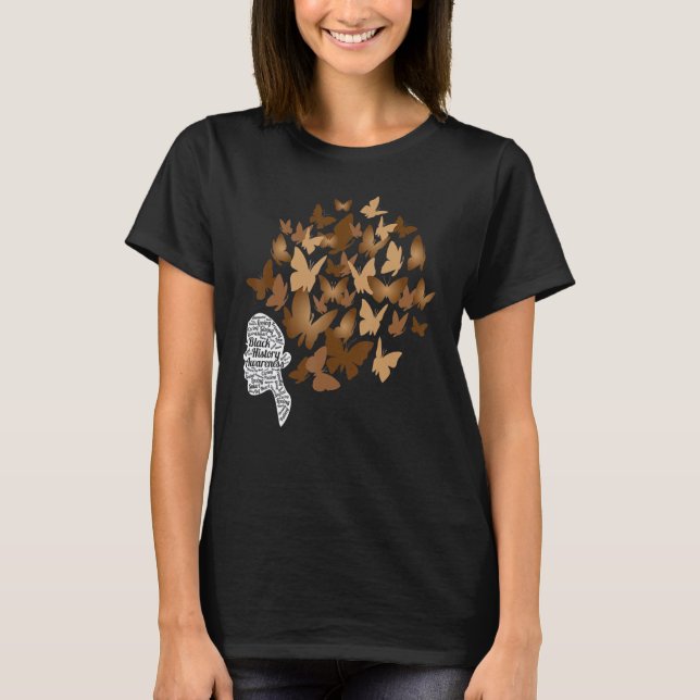 T-shirt Black Woman Afro Butterfly Cool Black History Mont (Devant)