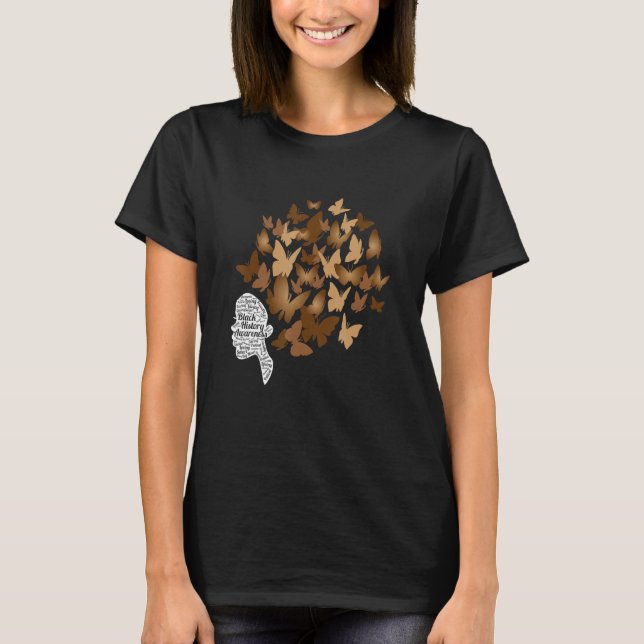 T-shirt Black Woman Afro Butterfly Cool Black History Mont (Devant)