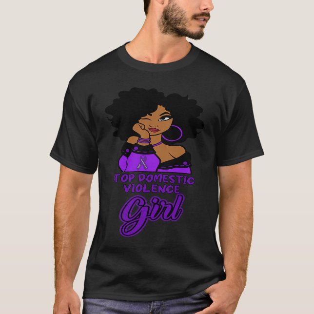 T-shirt Black Woman Afro In October We Wear Purple Domesti (Devant)