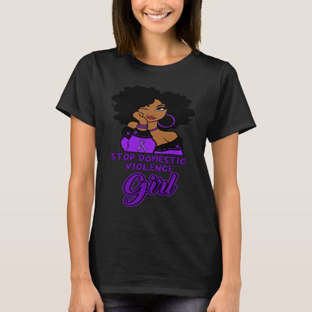 T-shirt Black Woman Afro In October We Wear Purple Domesti (Devant)
