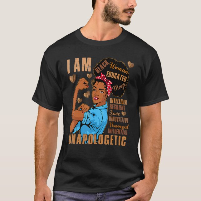 T-shirt Black Woman Educated Intelligent Resilient Powerfu (Devant)