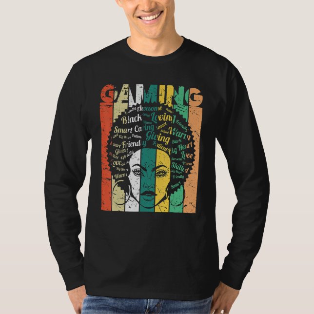 T-shirt Black Woman Gaming Afro Retro Cool Black History M (Devant)