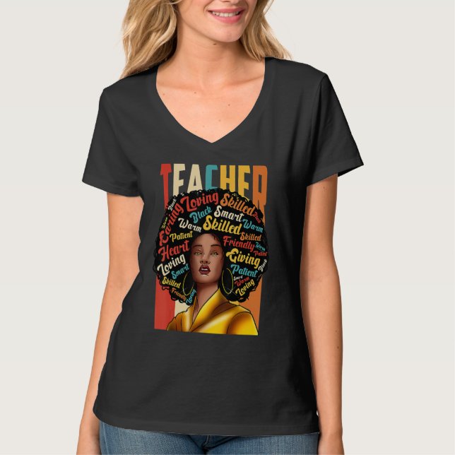 T-shirt Black Woman Teacher Afro Black History Month_2 (Devant)