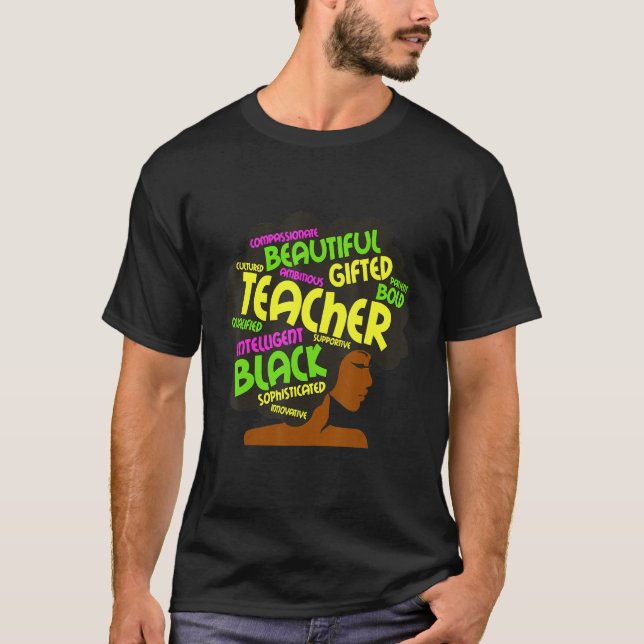 T-shirt Black Woman Teacher Afro Retro Black History Month (Devant)