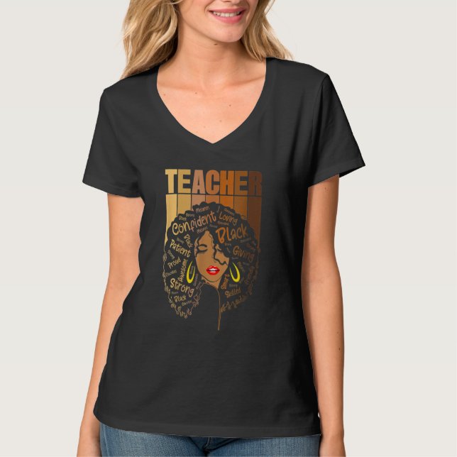 T-shirt Black Woman Teacher Afro Retro Black History Month (Devant)