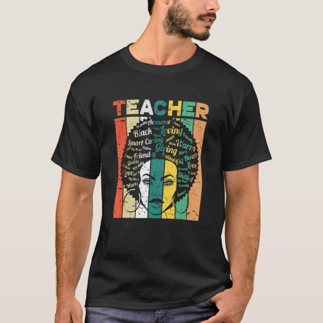 T-shirt Black Woman Teacher Afro Retro Black History Month (Devant)