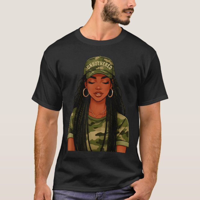 T-shirt Black Woman Unbothered Locs Camo Girl Women Loc'd  (Devant)