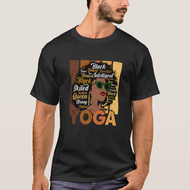T-shirt Black Woman Yoga Afro Melanin Cool Black History M (Devant)