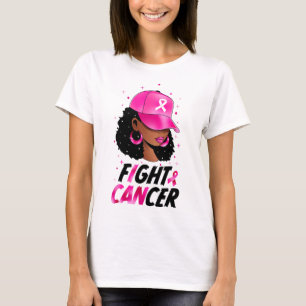 T-shirt Black Women Breast Cancer Warrier Afro Pink Ribbon
