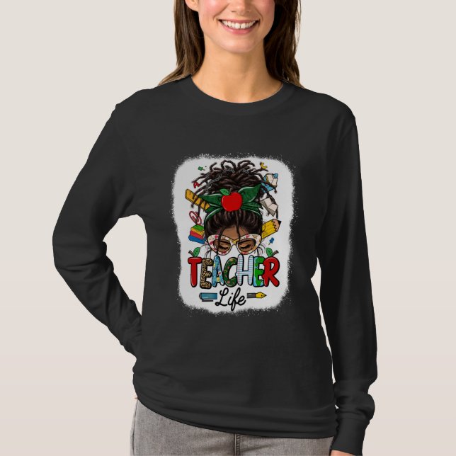 T-shirt Black Women Messy Bun Loc Cheveux Vie de l'enseign (Devant)