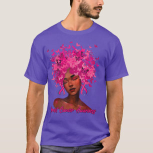 T-shirt Black Women Queen Pink Ribbon Breast Cancer