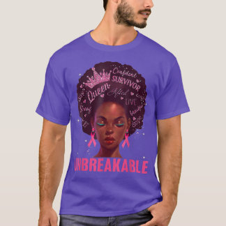 T-shirt Black Women Queen Unbreakable Breast Cancer Pink R