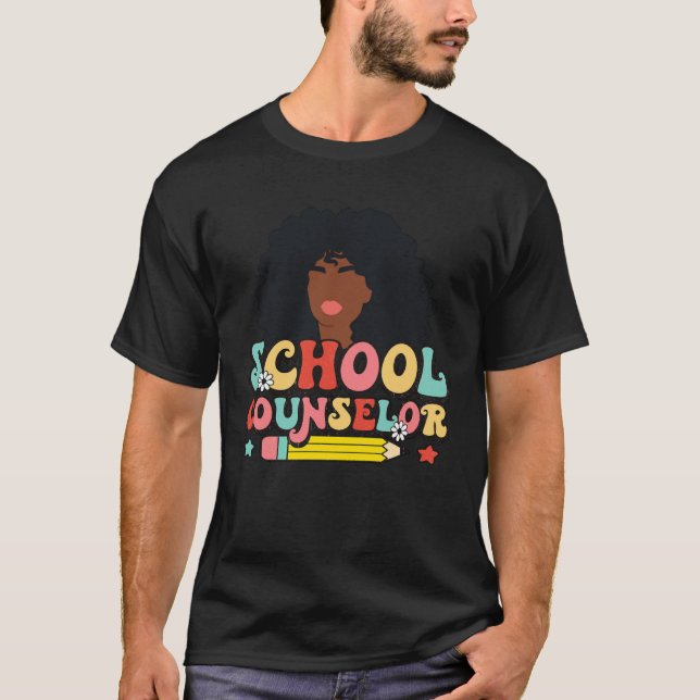 T-shirt Black Women School Counselor Groovy Retro Afro Tea (Devant)